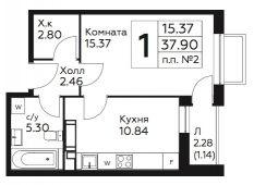 1-комнатная квартира 37,9 м²