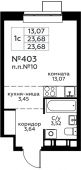 1-комнатная квартира 23,68 м²