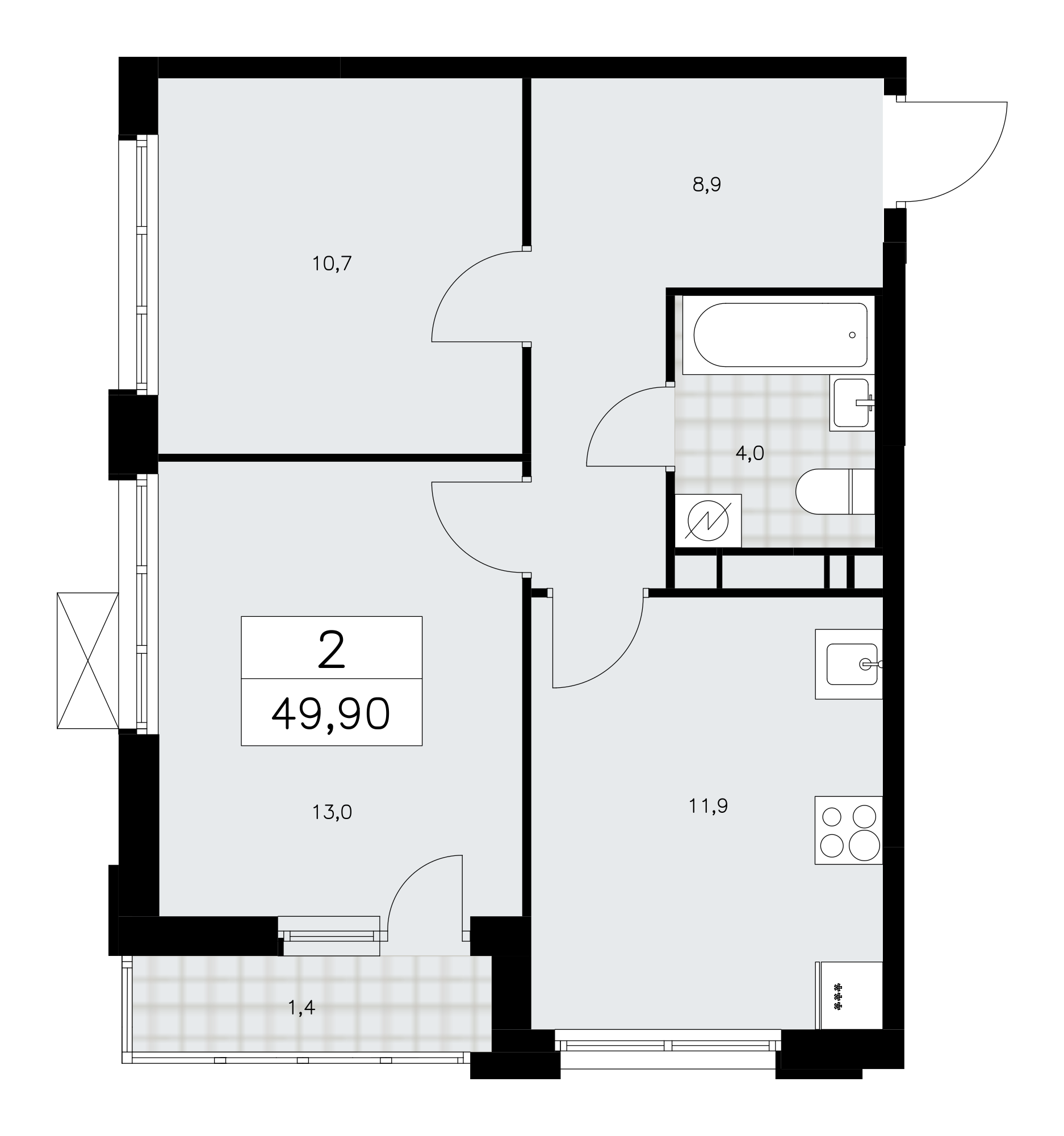 2-комнатная квартира №24К-28.1-286, 49,9 м² за 14,20 млн руб. в ЖК «Скандинавия» - планировка
