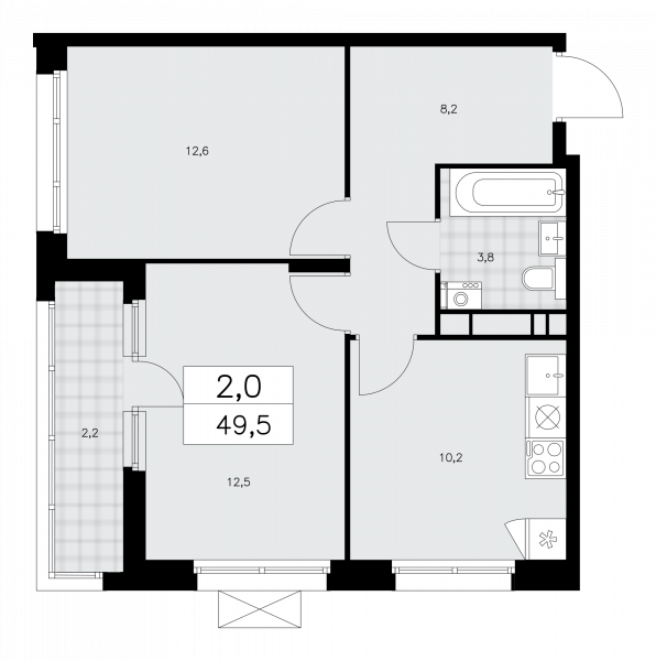 2 комнаты до 49.5