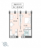 1-комнатная квартира 45,52 м²