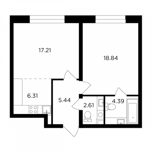 2-комнатная, 54.8 м²