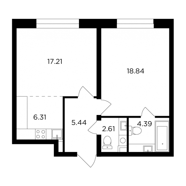 2 комнаты до 54.8