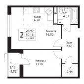 2-комнатная квартира 50,16 м²