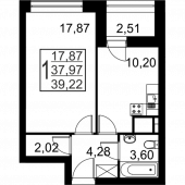 1-комнатная квартира 39,22 м²