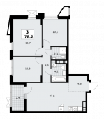 3-комнатная квартира 78,2 м²