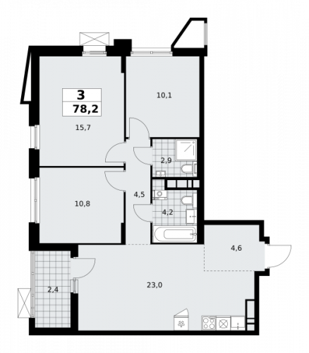3-комнатная, 78.2 м²