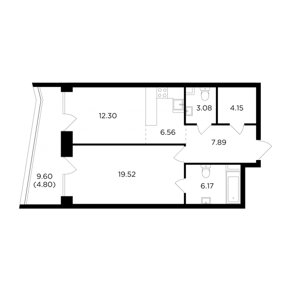 2-комнатная квартира №1427, 64,5 м² за 35,68 млн руб. в ЖК «Foriver» - планировка