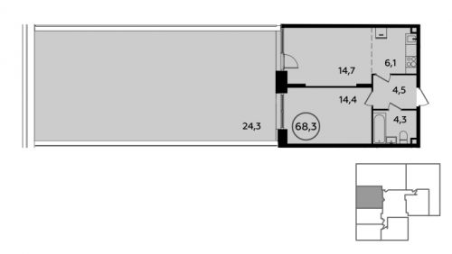 2-комнатная, 68.2 м²