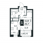 1-комнатная квартира 25,7 м²