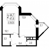 1-комнатная квартира 44,7 м²