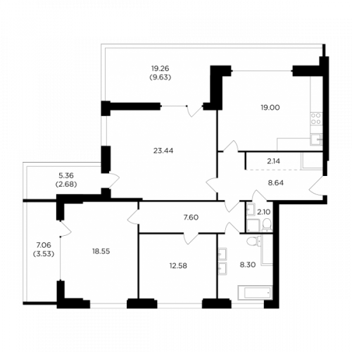 3-комнатная, 118.19 м²