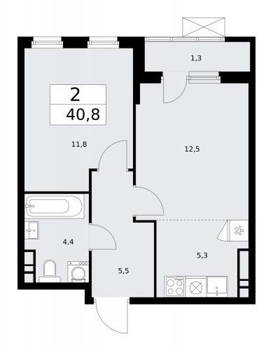 2-комнатная, 40.8 м²