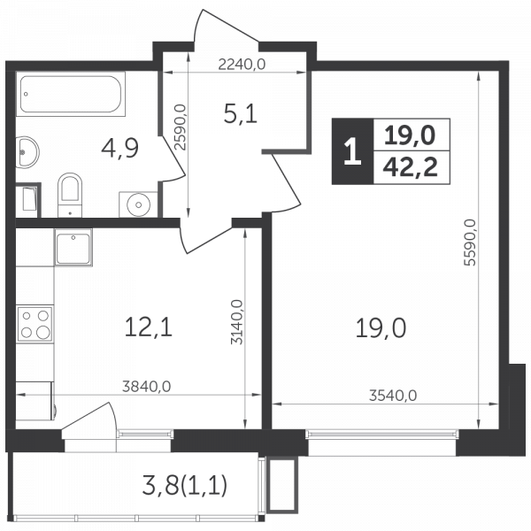 1 комната до 41.9