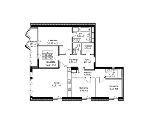 Многокомнатная, 136.1 м²