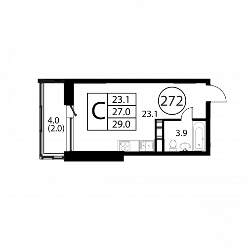 Студия, 29 м²