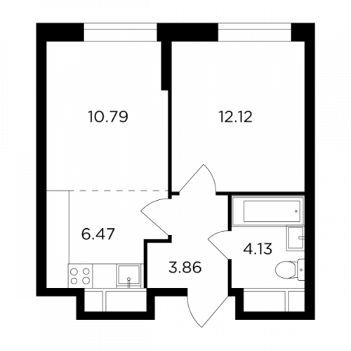 2-комнатная, 37.37 м²