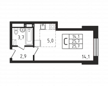 1-комнатная квартира 25,7 м²