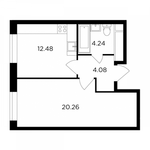 1-комнатная, 41.06 м²