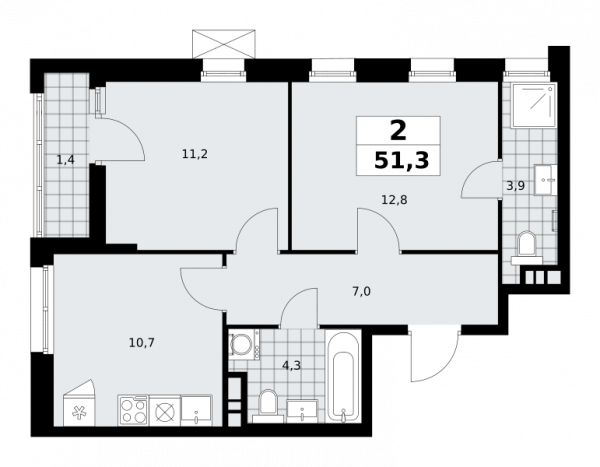 2 комнаты до 51.3