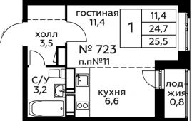 1-комнатная квартира 25,5 м²