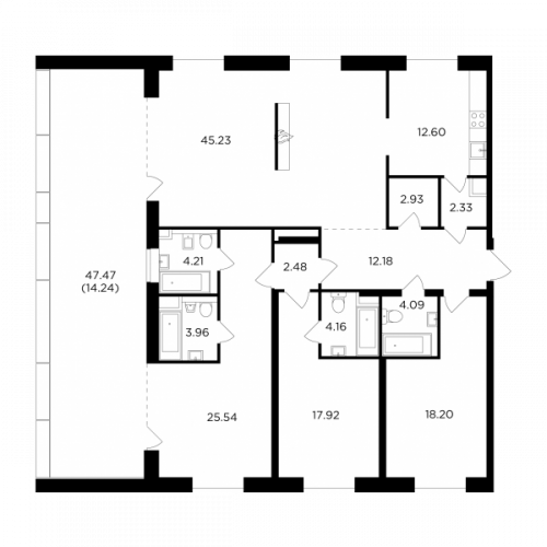Многокомнатная, 170.07 м²