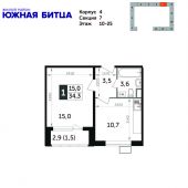 1-комнатная квартира 34,3 м²