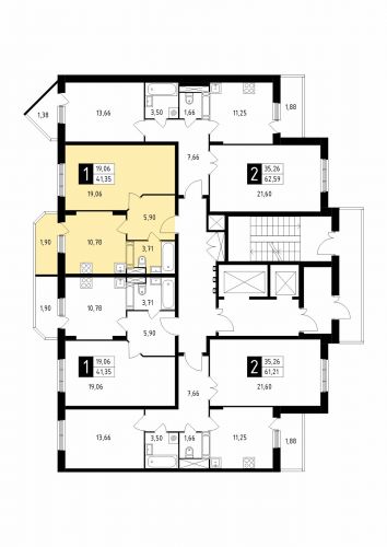 1-комнатная, квартира, 41.35 м²