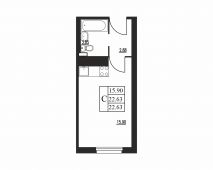 1-комнатная квартира 22,63 м²