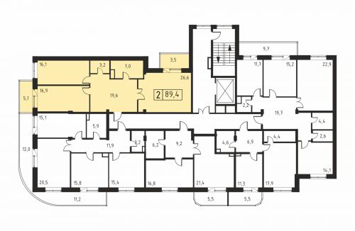 2-комнатная, квартира, 89.4 м²