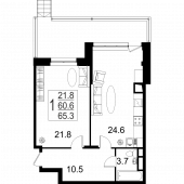 1-комнатная квартира 65,3 м²