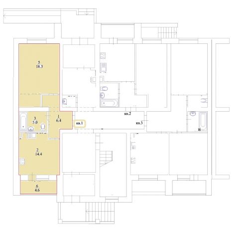 1-комнатная, 46.7 м²