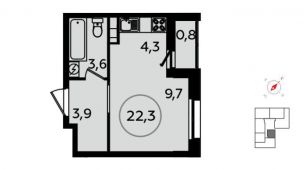 1-комнатная квартира 22,3 м²