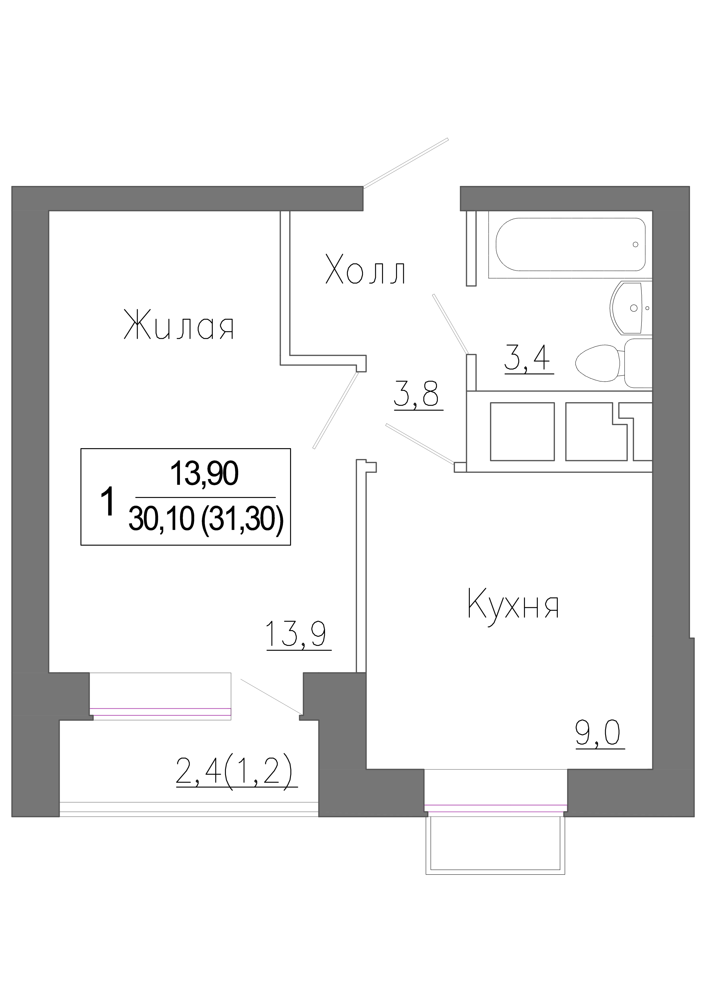 1-комнатная квартира №10178342, 31,3 м² за 6,63 млн руб. в ЖК «Новое Замитино» - планировка