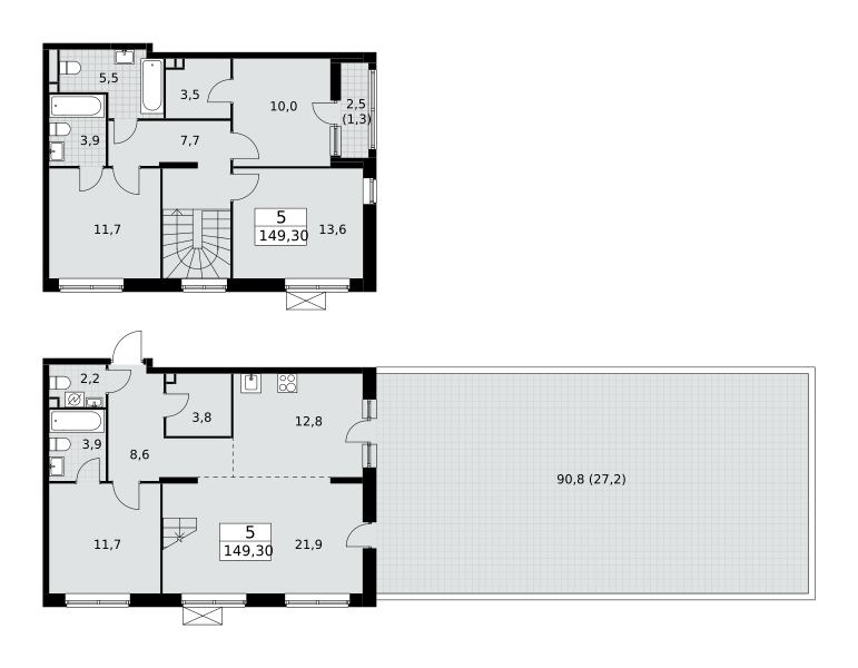 5-комнатная квартира №58К-5.1.1-2, 149,3 м² за 36,45 млн руб. в ЖК «Прокшино» - планировка