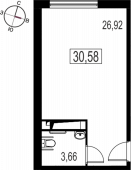 1-комнатная квартира 30,58 м²