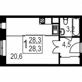 1-комнатная квартира 28.3 м²