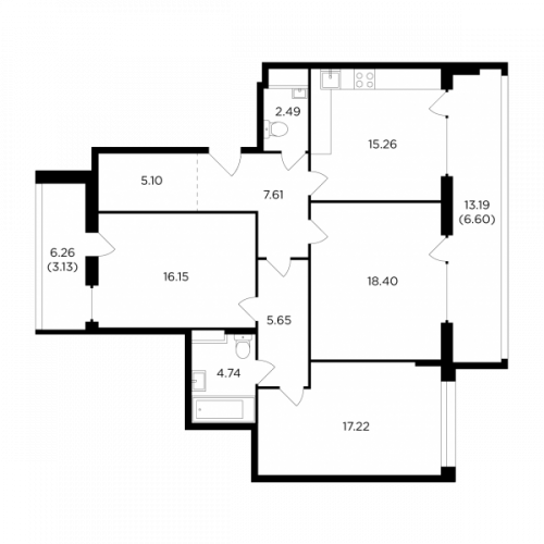3-комнатная, 102.35 м²