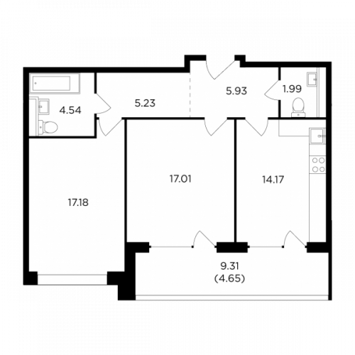 2-комнатная, 70.7 м²