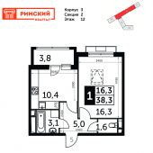1-комнатная квартира 38,3 м²