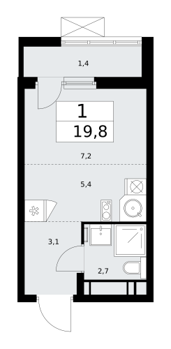 1-комнатная, 19.8 м²