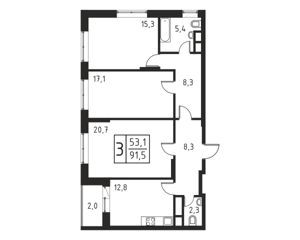 3 комнаты до 92.2