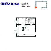 1-комнатная квартира 27,7 м²
