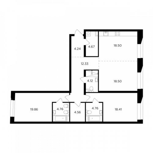 3-комнатная, 114.71 м²