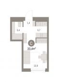 1-комнатная квартира 23,39 м²