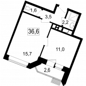 2-комнатная квартира 34 м²