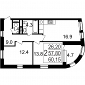 2-комнатная квартира 60,15 м²