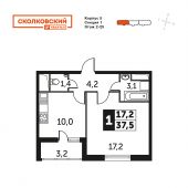 1-комнатная квартира 37,5 м²