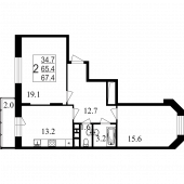 2-комнатная квартира 67,4 м²