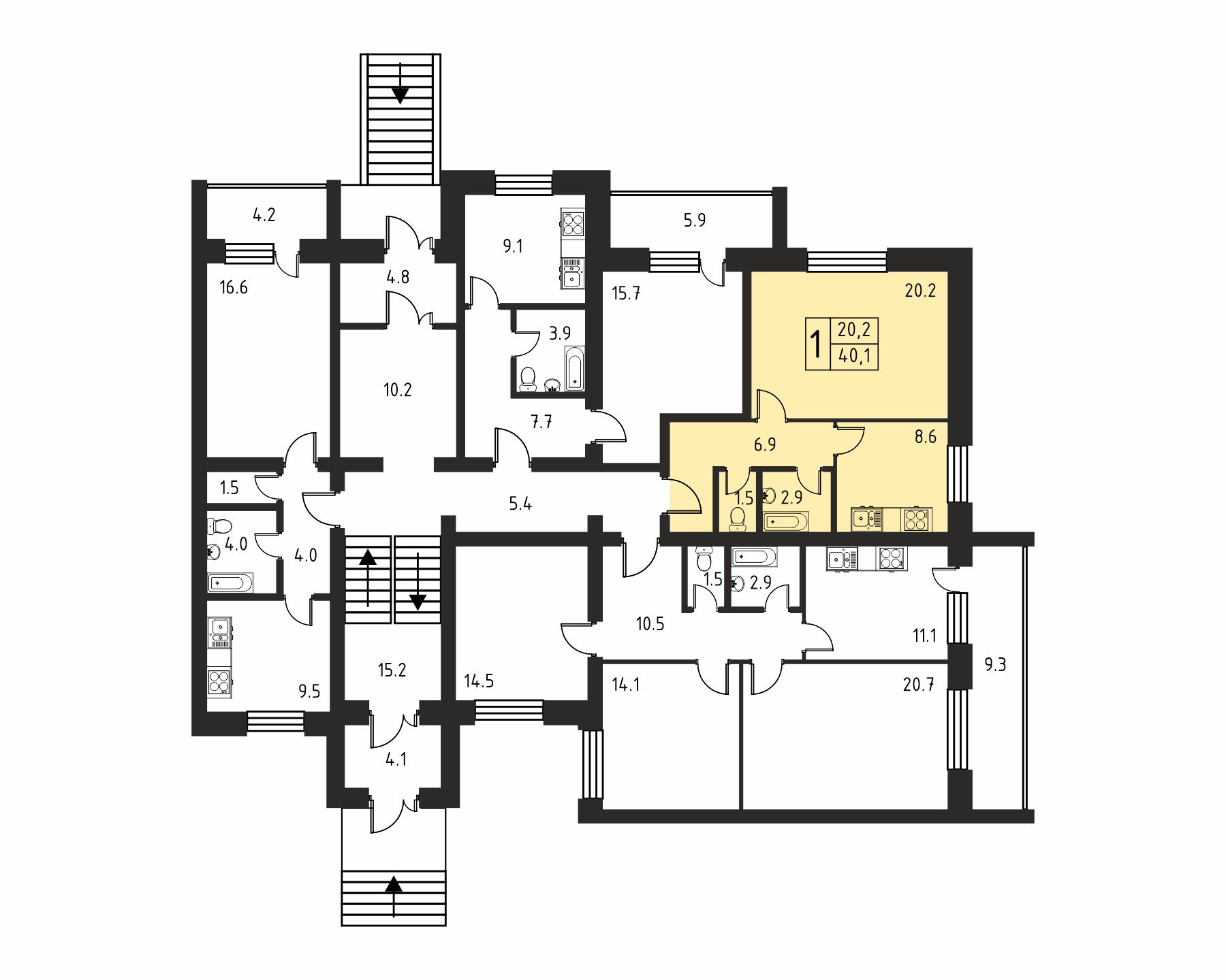 1-комнатная квартира №48, 40,1 м² за 2,12 млн руб. в ЖК «Дом по ул. Бекетова, 20» - планировка